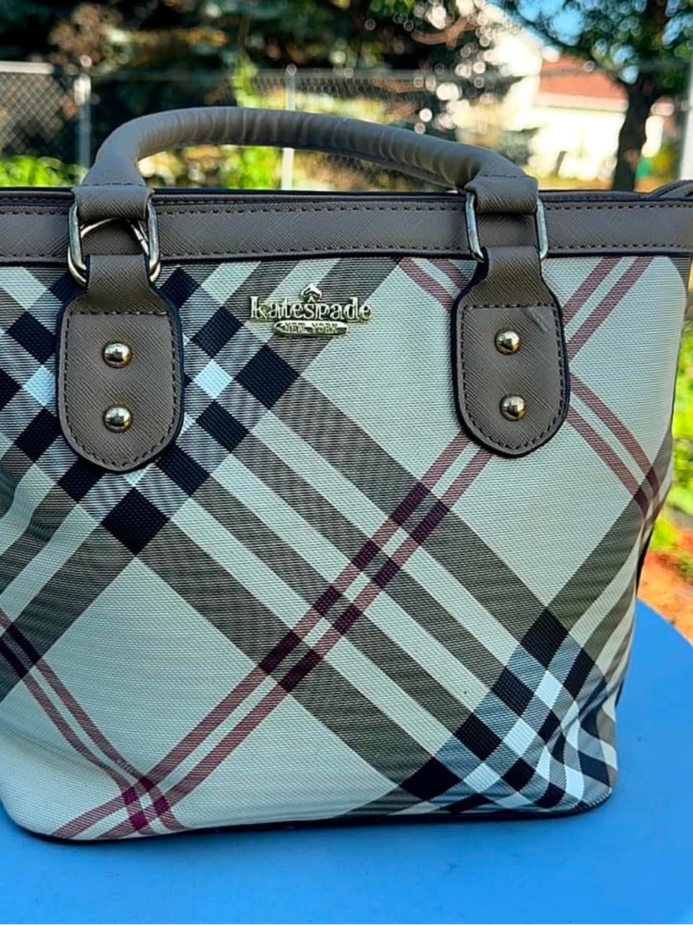 kate spade Black Fabric Tote Interior with Blue Tag